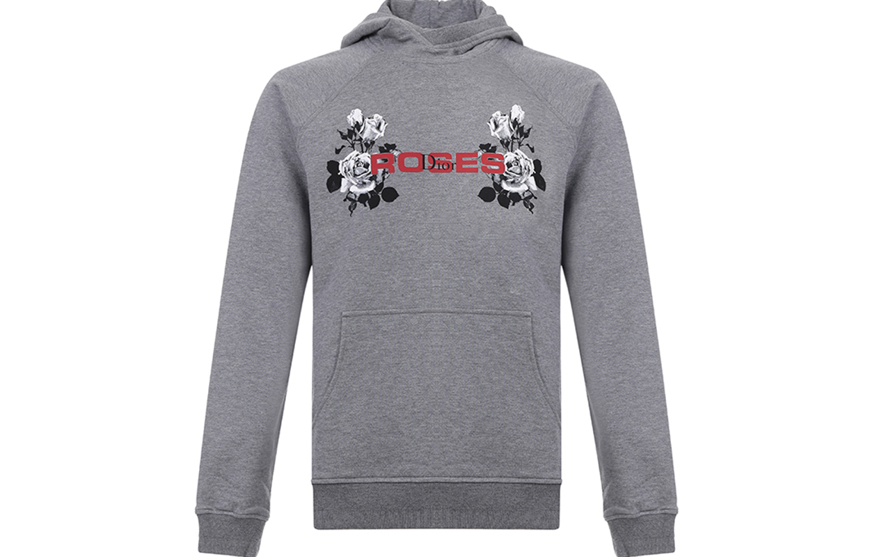 Dior Rose Print Hoodie Long Sleeve Gray 863J605I-0264-889