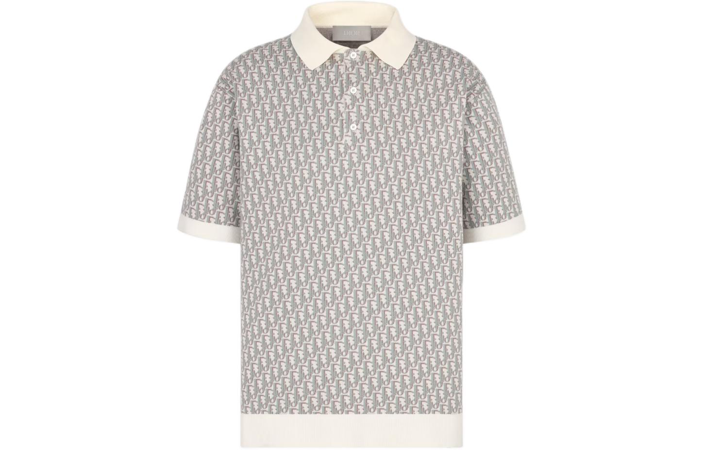 Order 디올 S24 올오버 프린트 버튼 스트레이트 컷 폴로 셔츠 블루 남성용 293M832AT396-C085