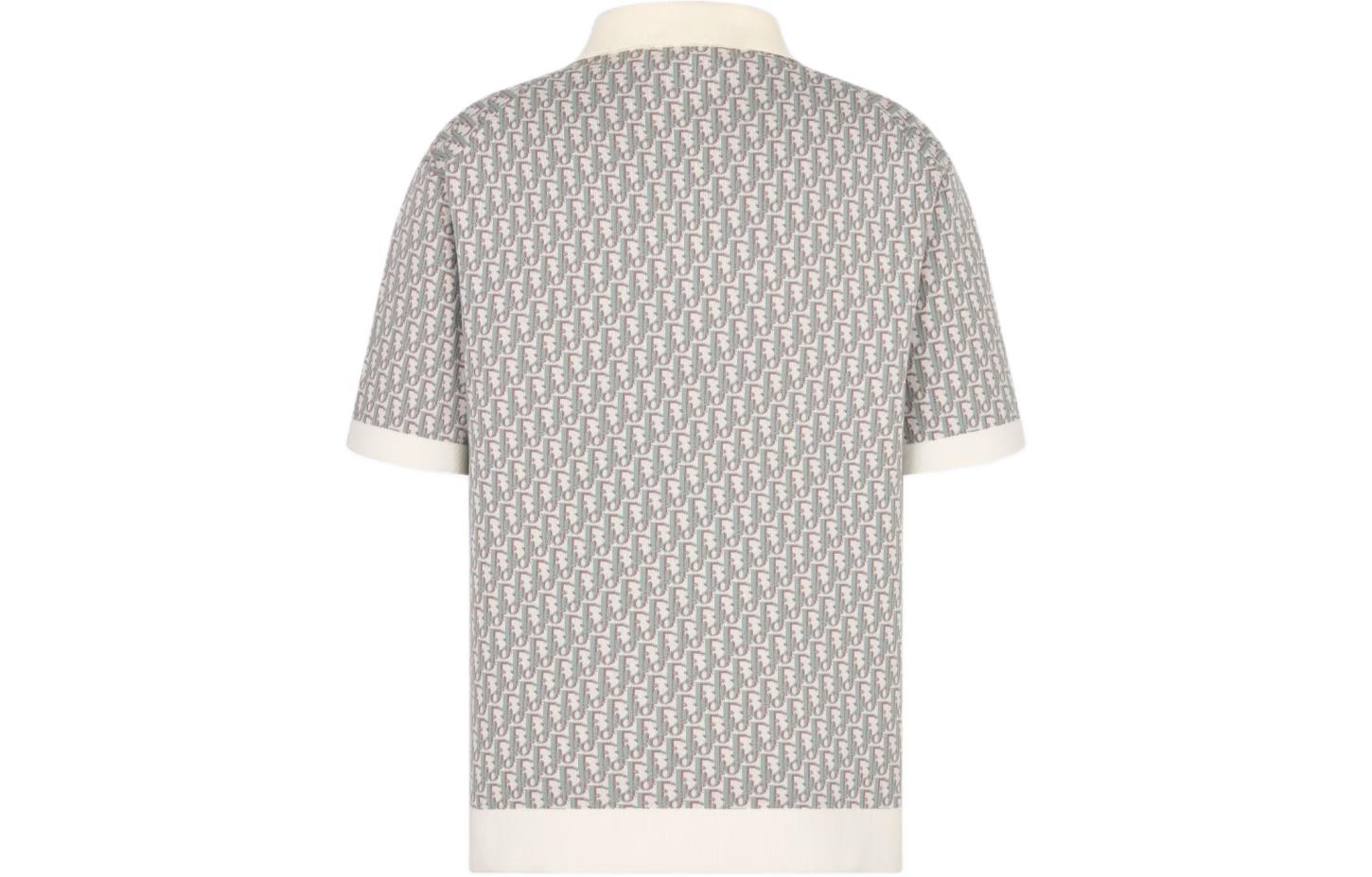 Lookbook 디올 S24 올오버 프린트 버튼 스트레이트 컷 폴로 셔츠 블루 남성용 293M832AT396-C085