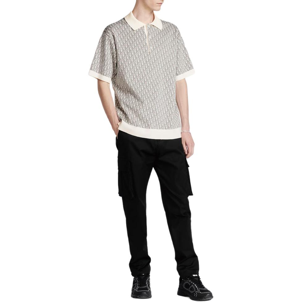 Shop 디올 S24 올오버 프린트 버튼 스트레이트 컷 폴로 셔츠 블루 남성용 293M832AT396-C085