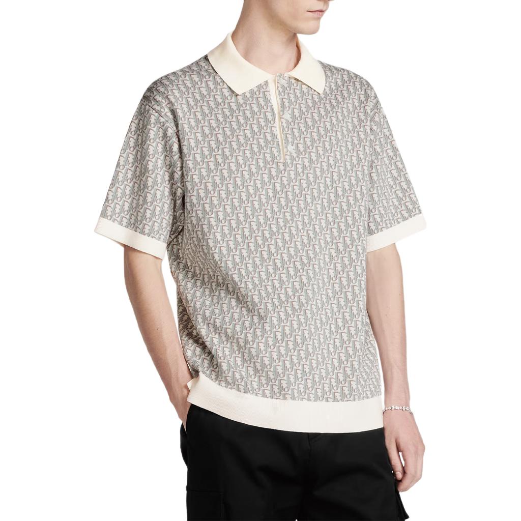 Purchase 디올 S24 올오버 프린트 버튼 스트레이트 컷 폴로 셔츠 블루 남성용 293M832AT396-C085