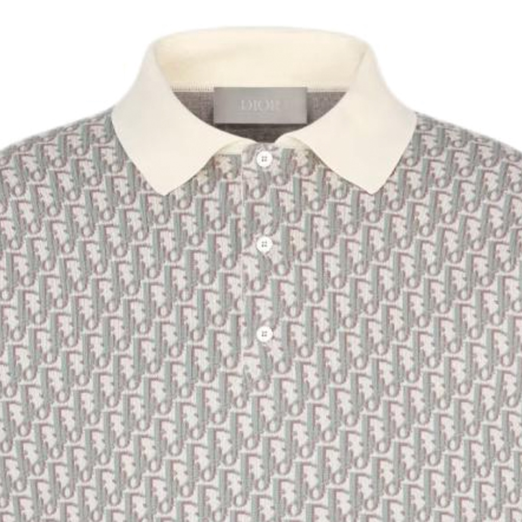 Cheap 디올 S24 올오버 프린트 버튼 스트레이트 컷 폴로 셔츠 블루 남성용 293M832AT396-C085