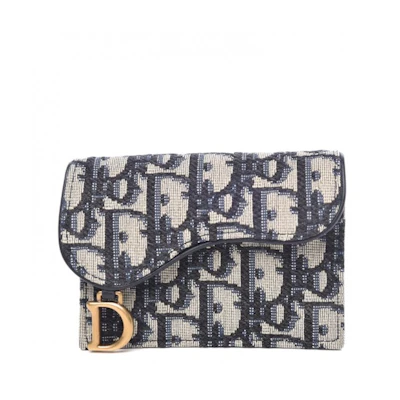Dior Saddle Card Holder Oblique Blue