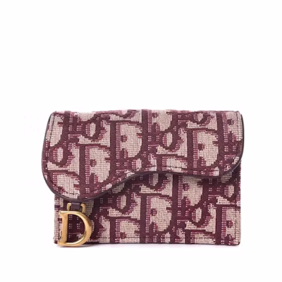 Dior Saddle Card Holder Oblique Burgundy