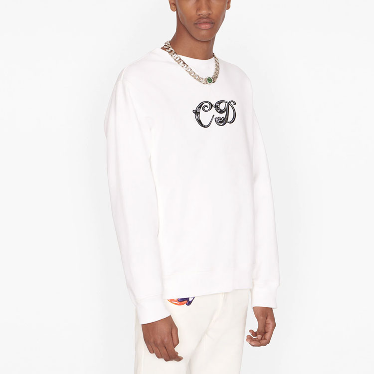 Shop ディオール シーズナル ロゴ クルーネック スウェットシャツ ホワイト 193J687A0531-C089
