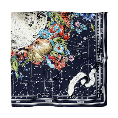 Dior Silk Scarf Blue with Floral and Animal Print Design. 15ZOD090I607556