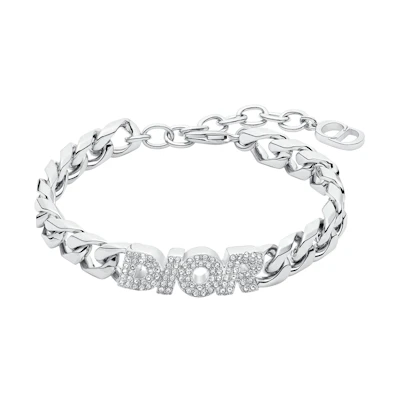 Dior Silver-Tone Brass Italic Chain Bracelet with White Crystals for Men. B1396HOMMT-D001