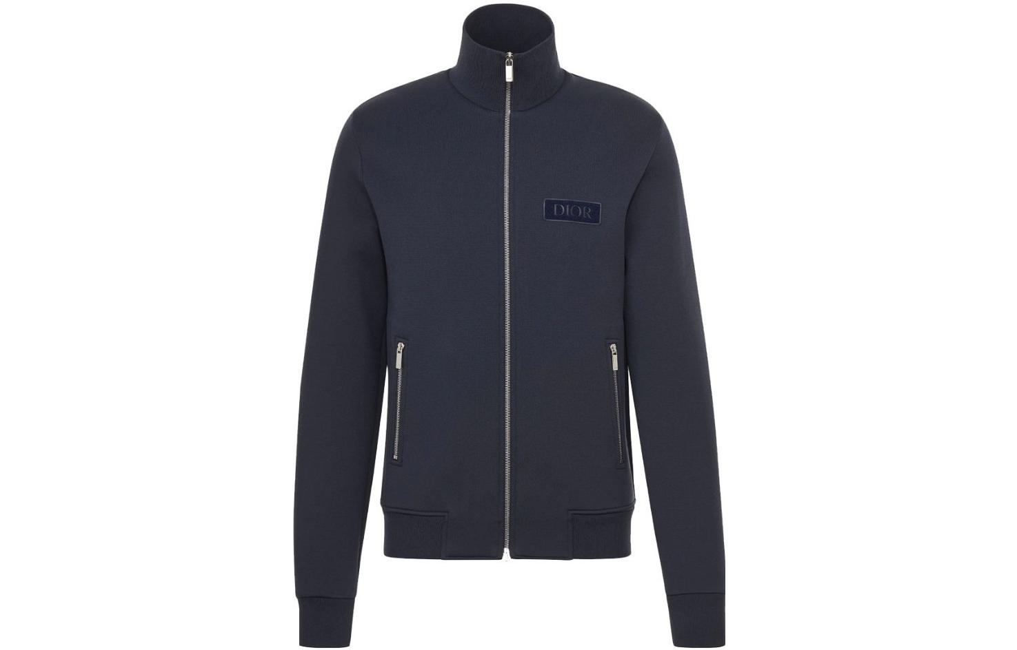 DIOR Solid Color Velvet Logo Zip-Up Jacket - Blue 013J201A0571-C540