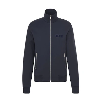 DIOR Solid Color Velvet Logo Zip-Up Jacket - Blue 013J201A0571-C540