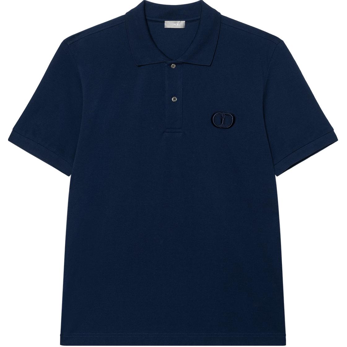 DIOR Solid Cotton Short-Sleeve Polo Shirt in Navy Blue 013J800A0373-C585
