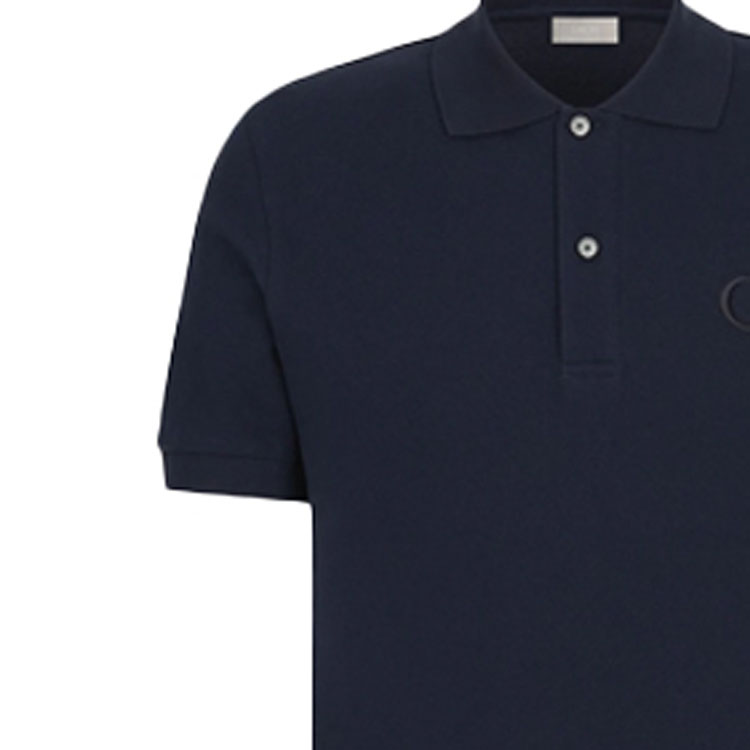 Shop DIOR Kaus Polo Lengan Pendek Katun Padat Warna Biru Laut 013J800A0373-C585