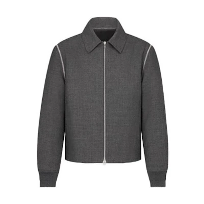 DIOR Solid Gray Zip-Up Jacket with Turn-Down Collar 393C404A5854-C840