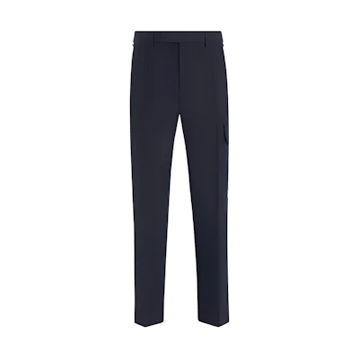 DIOR Solid Pleated Straight-Leg Casual Pants Deep Navy Blue. 213C154A5464-C540