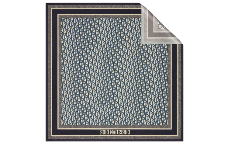 DIOR Square Silk Scarf Gray & Navy Blue Twill Unisex Couple Design 15DOB090I600-C810 圖 3