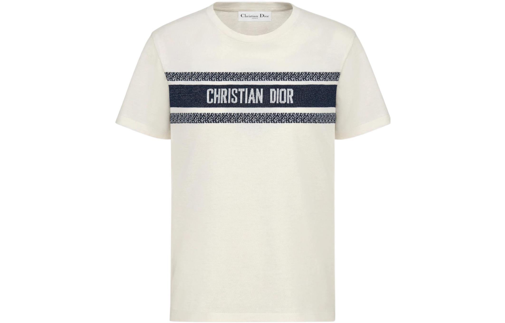 Order ディオール SS21 クリスチャンディオール ロゴ コットン クルーネック Tシャツ ユニセックス ホワイト 143T04A4043-X0200