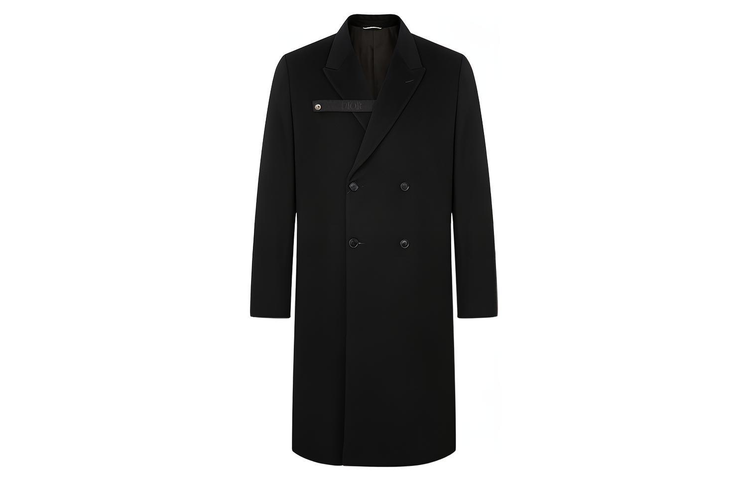 DIOR SS21 Classic Badge Button Double-Breasted Mid-Length Coat Black Men 013C302A3225-C900