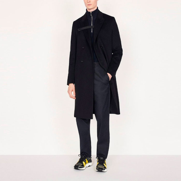 Shop DIOR SS21 Classic Badge Button Double-Breasted Mid-Length Coat Black Men 013C302A3225-C900