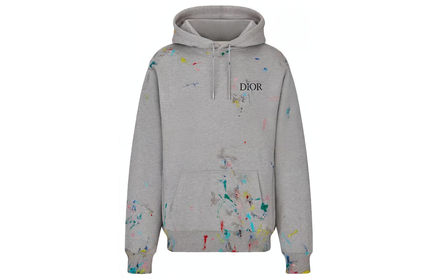 DIOR SS21 Grey Oversized Printed Cotton Fleece Hoodie for Men 183J688A0531-C889