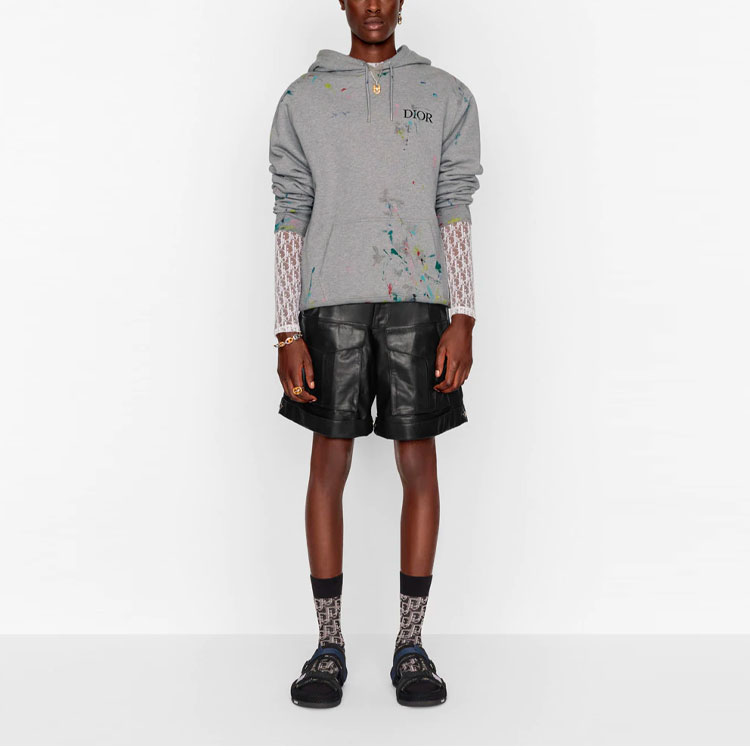 Shop DIOR SS21 灰色印花純棉寬鬆連帽上衣 男款 183J688A0531-C889