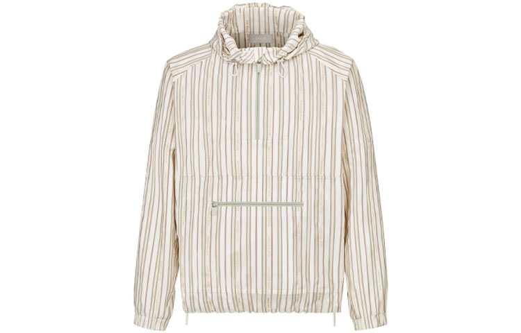 Dior SS21 Half-Zip Striped Silk-Blend Hooded Jacket White () 113C413B457B-C083
