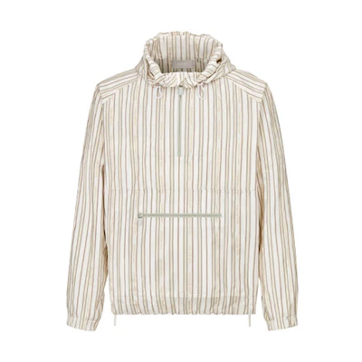 Dior SS21 Half-Zip Striped Silk-Blend Hooded Jacket White () 113C413B457B-C083