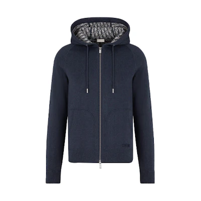 DIOR SS21 Navy Blue Cotton Blend Loose Fit Knit Zip-Up Hoodie 113M221AT225-C585