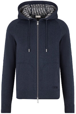 DIOR SS21 Navy Blue Cotton Blend Loose Fit Knit Zip-Up Hoodie 113M221AT225-C585 Order DIOR SS21 Navy Blue Cotton Blend Loose Fit Knit Zip-Up Hoodie 113M221AT225-C585