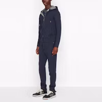 Shop DIOR SS21 Navy Blue Hoodie Rajut Loose Fit dengan Resleting. 113M221AT225-C585