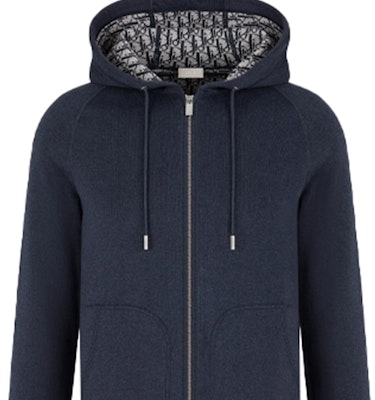 DIOR SS21 Navy Blue Cotton Blend Loose Fit Knit Zip-Up Hoodie 113M221AT225-C585 1
