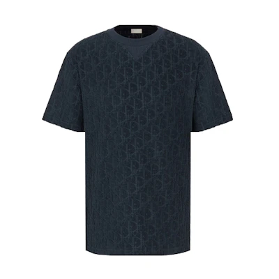 DIOR SS21 Oblique Print Cotton T-Shirt Navy Blue 113J692A0614-C540