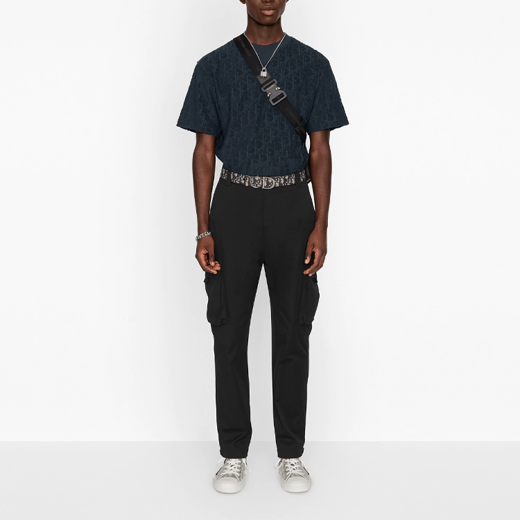 Shop ディオール SS21 オブリークプリント コットン Tシャツ ネイビーブルー 113J692A0614-C540