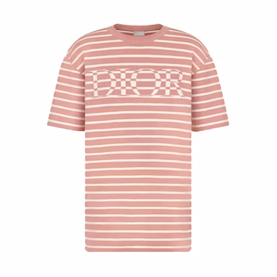 DIOR SS21 Pink Striped Letter Pattern Loose Fit Crew Neck T-Shirt Men 183M647AT234-C480