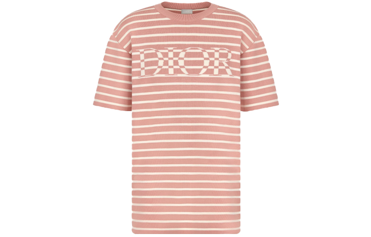 DIOR SS21 Pink Striped Letter Pattern Loose Fit Crew Neck T-Shirt Men 183M647AT234-C480 圖 2