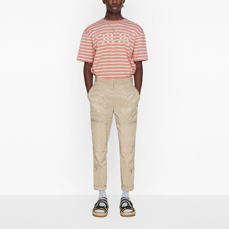 DIOR SS21 Pink Striped Letter Pattern Loose Fit Crew Neck T-Shirt Men 183M647AT234-C480 圖 4