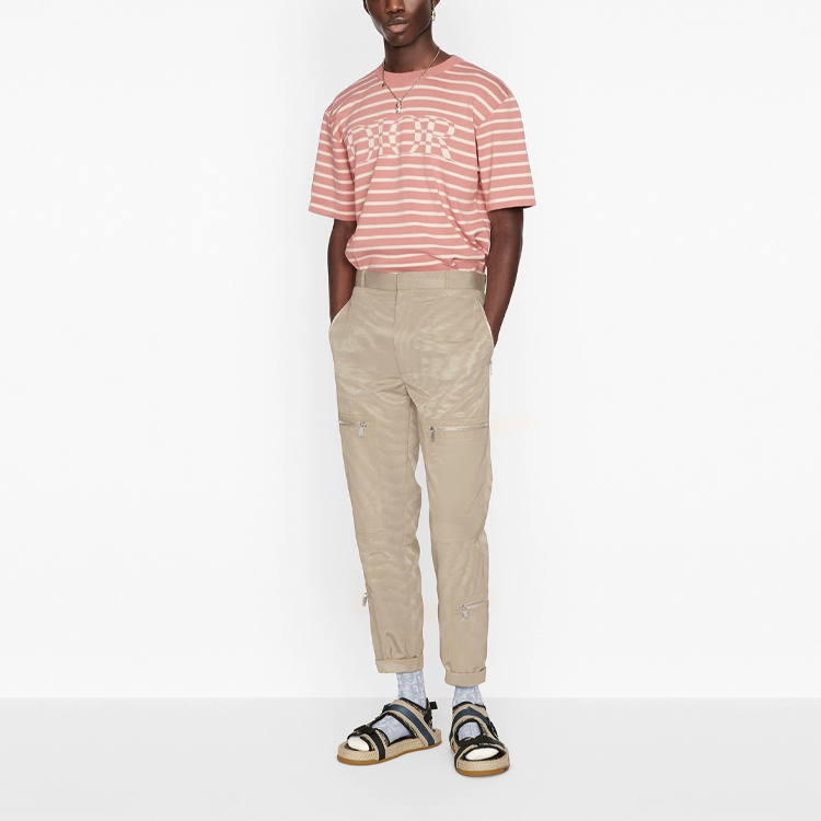 DIOR SS21 Pink Striped Letter Pattern Loose Fit Crew Neck T-Shirt Men 183M647AT234-C480 圖 6