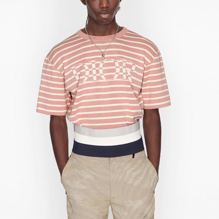DIOR SS21 Pink Striped Letter Pattern Loose Fit Crew Neck T-Shirt Men 183M647AT234-C480 圖 7