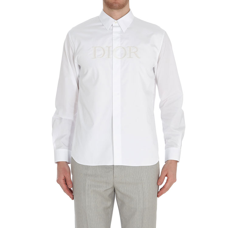 DIOR SS21 White Cotton Shirt with Front Embroidered Logo. 183C532A1581-080