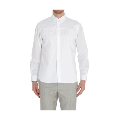 DIOR SS21 White Cotton Shirt with Front Embroidered Logo. 183C532A1581-080