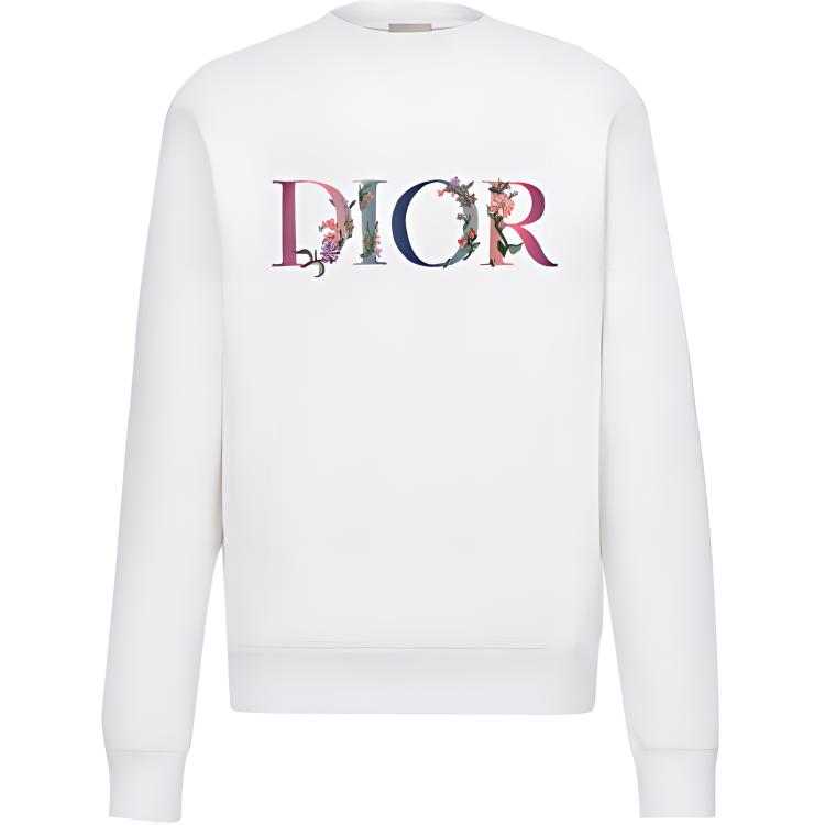 Dior SS21 White Floral Embroidery Logo Crewneck Sweatshirt Mens Casual Wear 113J687A0531-C084