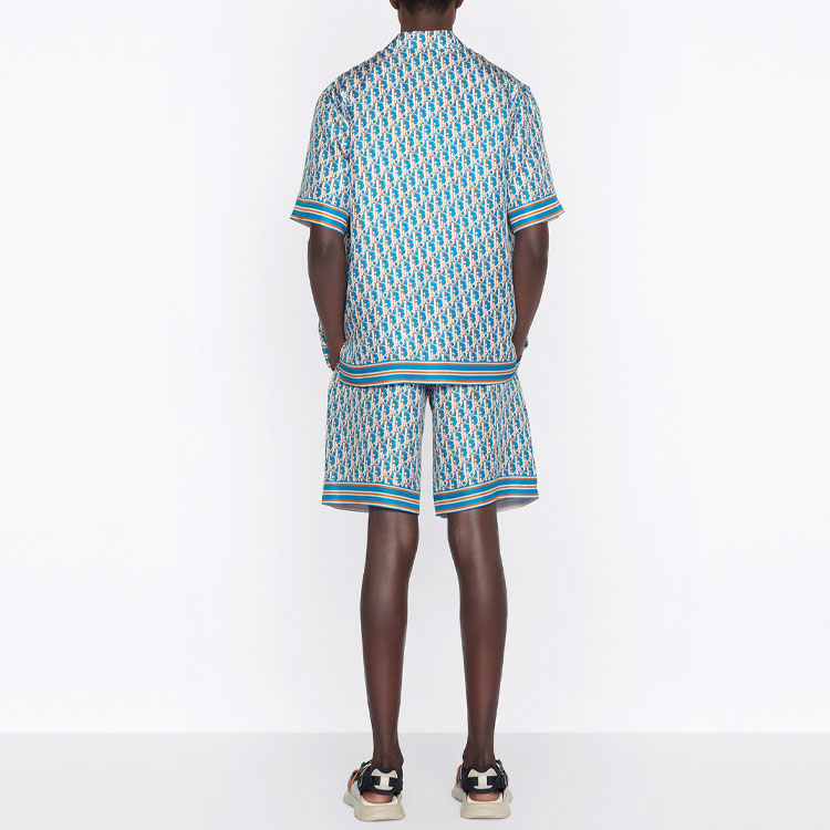 Purchase 디올 SS22 블루 로고 프린트 스트레이트 핏 캐주얼 팬츠. 013C121A4751-C582