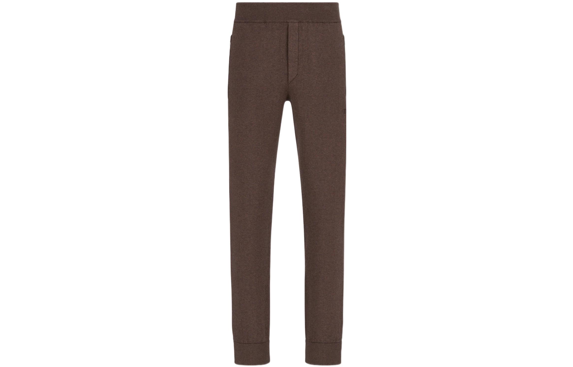 Order DIOR SS22  Brown Solid Knit Straight-Leg Joggers Elastic Waist. 113M120AT225-C180