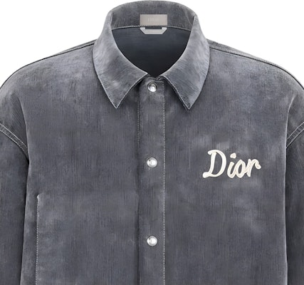 DIOR SS22 Jaket Kemeja Denim Kelabu Lengan Panjang dengan Sulaman Logo. 033D490G300X-C810 Cheap DIOR SS22 Jaket Kemeja Denim Kelabu Lengan Panjang dengan Sulaman Logo. 033D490G300X-C810