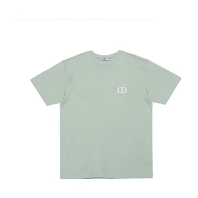 DIOR SS22 Light Green Cotton T-Shirt with CD Embroidery. 943J605A0554-C670
