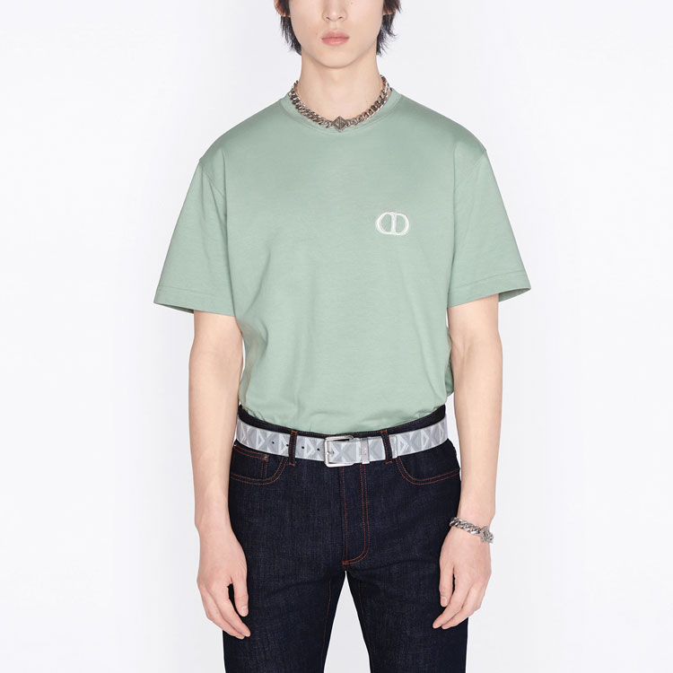 DIOR SS22  Light Green Cotton T-Shirt with CD Embroidery. 943J605A0554-C670 圖 7