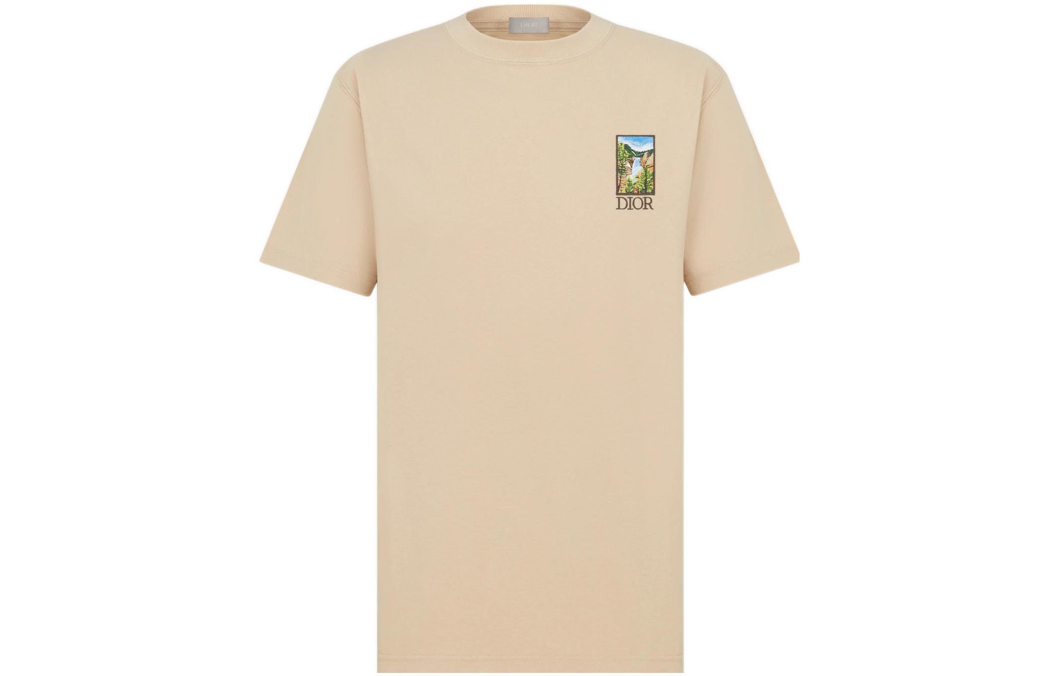 DIOR SS22  Logo Embroidered Ivory Oversized Short Sleeve T-Shirt. 293J696E0753-C181