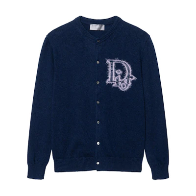 DIOR SS22 Navy Blue Solid Logo Jacquard Single-Breasted Sweater 313M235AT521-C584
