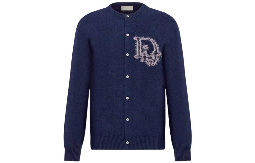 DIOR SS22  Navy Blue Solid Logo Jacquard Single-Breasted Sweater 313M235AT521-C584 圖 2