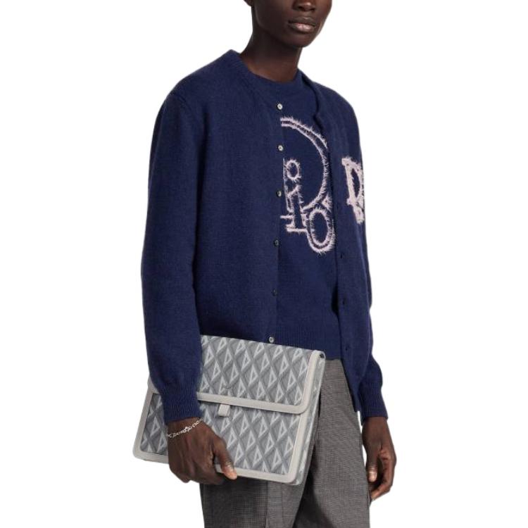 DIOR SS22  Navy Blue Solid Logo Jacquard Single-Breasted Sweater 313M235AT521-C584 圖 4