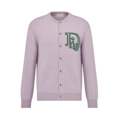DIOR SS22 Pink Knitted Cardigan with Solid Logo Jacquard Design. 313M235AT521-C486