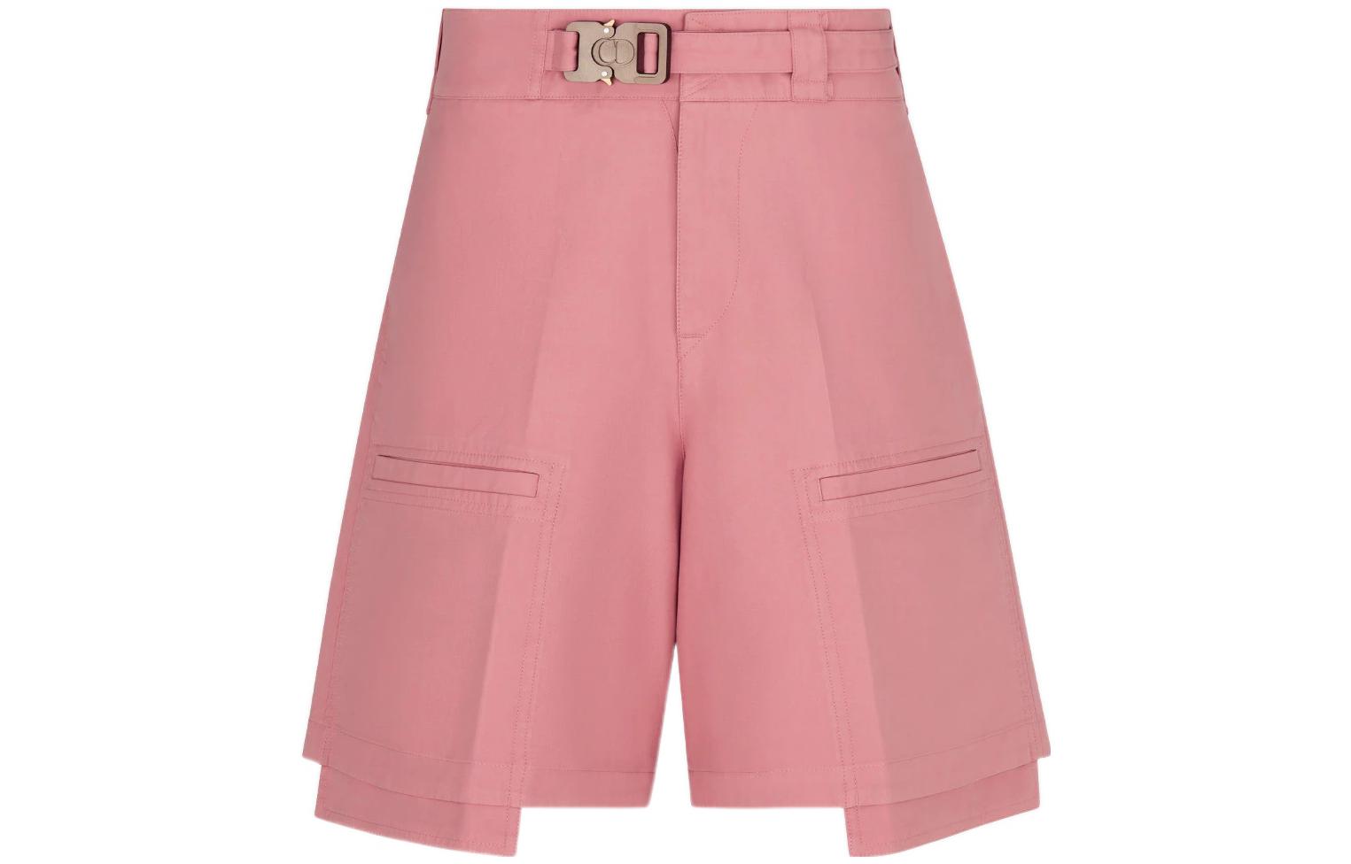 DIOR SS22  Pink Solid Color Mid-Waist Pocket Cargo Shorts 283C150A4451-C400